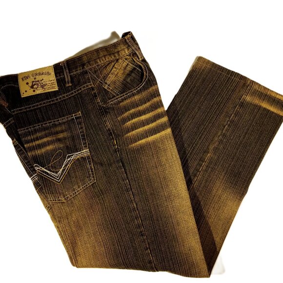 FIVE ELEMENTZ JEANS  34 x 30  Baggy  Blue/Gold Denim  Skater  Pkt Stitch Y2K EUC - Picture 1 of 12